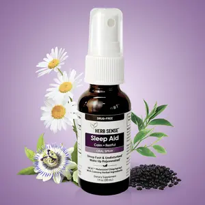 Herb Sense Melatonin Sleep Aid - 1 fl oz Oral Spray with 5-HTP & 50% Herbal Blend, Mucosal Absorption, 60 Servings, Vegan, Gluten & Sugar Free, Designed for Sensitive Stomach, Drug-Free Solution for Calm Sleep