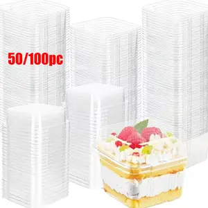 50/100pc Square Cake Boxes with Lids, 250ML Dessert Packaging, Durable and Portable, Ideal for Restaurants, Cafes, Holidays, Weddings, Camping