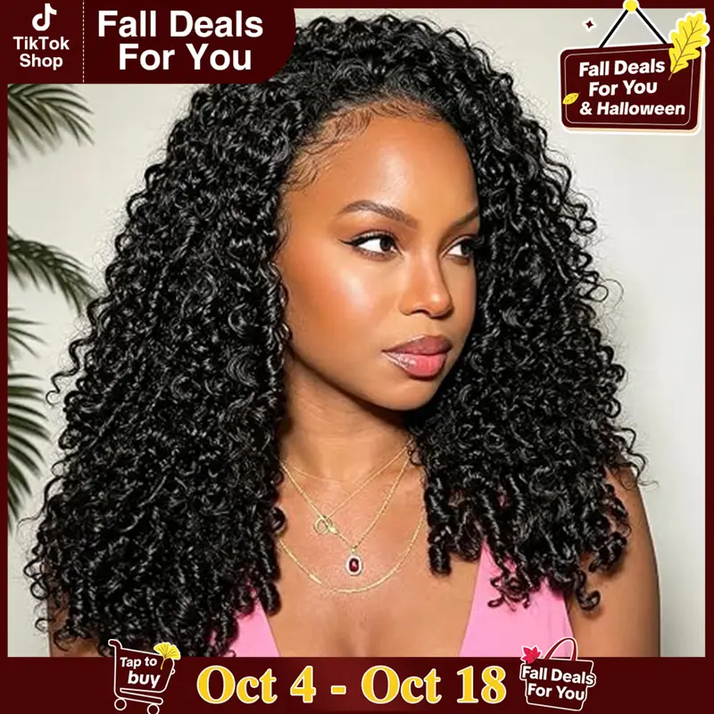 LYSILF Women's 3 In 1 Human Hair Half Wig - Black, Burmese/Kinky Curly, Invisible Line, Glueless Clip-in Upgrade, Seamless Flip Headband, Easy-Remove, Casual Wear, 16in Length, 22.5in Medium Size, Beginner-Friendly Machine-Made Wig, Half Wig Human Hair