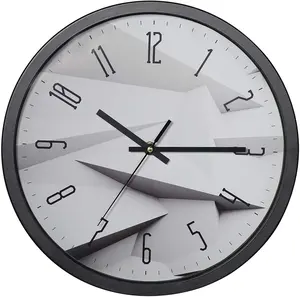 VECELO Modern Wall Clock Silent Non Ticking 11.8 Inch White Geometric Patterns Face Battery Operated Round Easy to Read Home Office Kitchen
