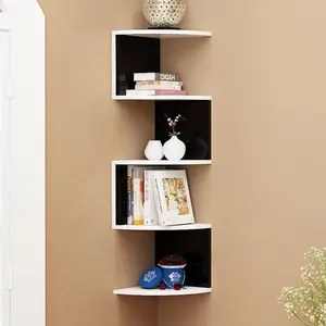 Five-Tier Corner Wall Mounted Shelf, PVC Wood Composite Material, Floating Storage Rack, Wall Mounted Organizer, Standing Display Stand, for Living Room Bedroom Entryway Decor