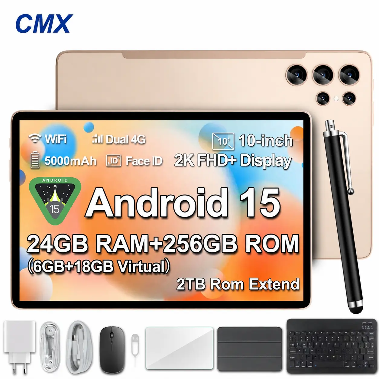 2026 Android 15.0 Tablet with 10.1" IPS Display, 6GB RAM,128GB ROM (1TB Expandable Max) Octa-Core 2.0GHz,GMS Certified,WiFi 5G with Keyboard/Mouse/Stylus, tablet bundle on sale murah