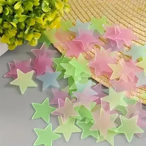 2Pcs Colorful Glow in The Dark Luminous Stars Fluorescent Noctilucent Plastic Wall Stickers Murals Decals Kids' and Baby for Home Art Decor Kids Bedroom Room Decorations, Multicolor