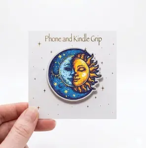 Sun and Moon Celestial Phone Grip, Mystical Aesthetic Phone Stand, Vintage Tarot Style Accessory, Gold and Blue Galaxy Expanding Grip for Kindle, Celestial Gift for Her