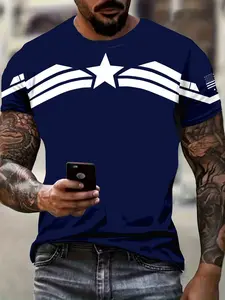 Men's Captain America Theme Short Sleeve T-Shirt, Fashionable Casual Design, Comfortable Breathable, Perfect for Daily Wear and Sports Leisure