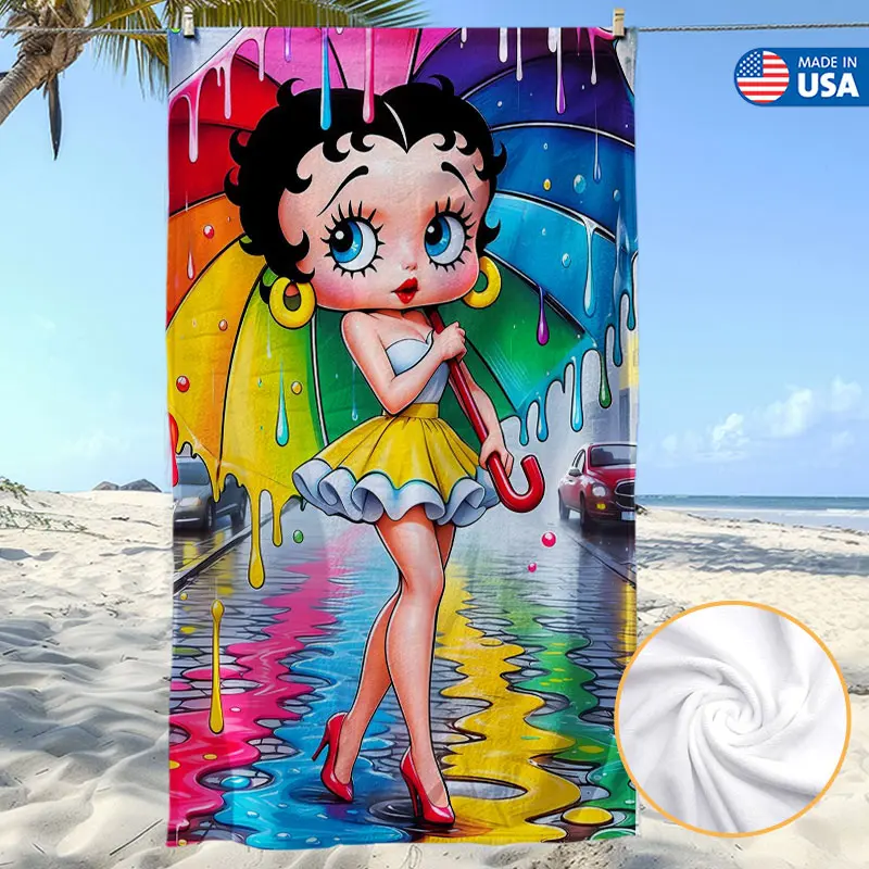 Betty Boop Vintage Oversized Microfiber Beach Towel - 35x70 in, Smooth, Absorbent, Lightweight, Breathable Polyester Unisex Cartoon Beach-Safe Absorbing Drying Bath Towel for Room, Pool Travel Gift, Retro Pin Up Girl Wall Hanging, Cartoon Bath Towels