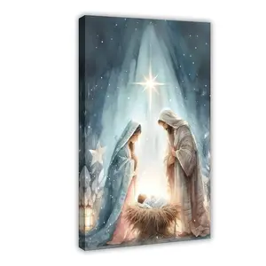 Birth of Jesus Art Nativity Painting Star of Bethlehem Holy Family Painting Woman And Baby Jesus Christmas Christian Art Home Decor Wall Decor Canvas Print Wall Art Poster