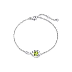 "Infinite Embrace" August Birthstone Peridot Stone Infinity Symbol Sterling Silver Bracelet