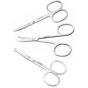 Small Scissors, 3.5in Beauty Scissors,for Personal Facial Hair Grooming ，Curved and Round Design, for Trim Men/Women Eyebrows Trimming, Eyelashes,Nose Hair, Ear, Mustache 3 Pack