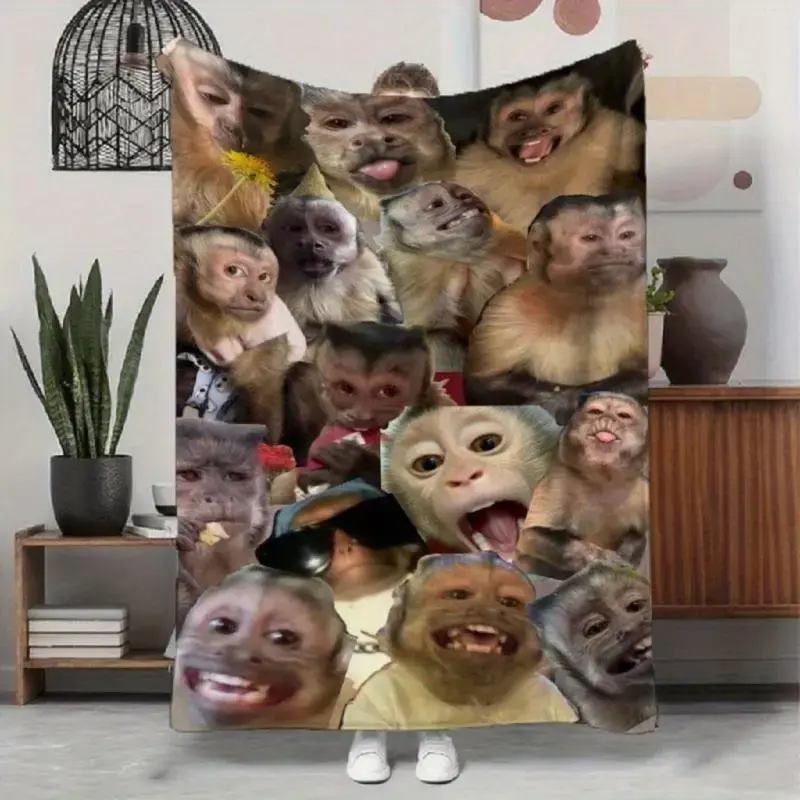 Funny Monkey Face Collage Flannel Blanket  Soft Funny Throw Blanket Cozy Lightweight Plush Portable Cover Blanket For Sofa,Warm Gift For Birthday,ChristmasBlankets