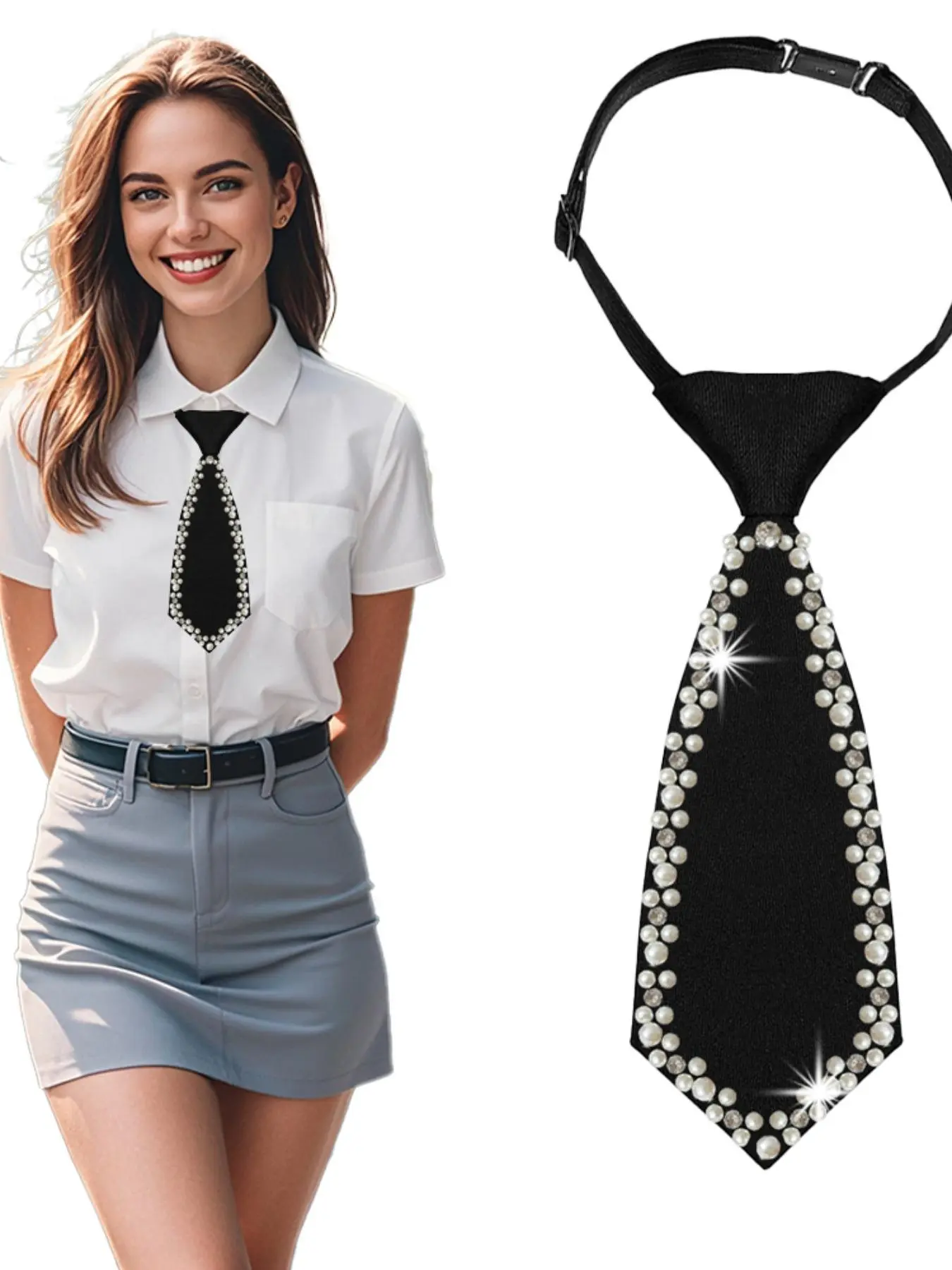 Women's Elegant Rhinestone Decor Tie, Stylish Tie Design, Fashionable Necktie for Business, Formal Occasions, Casual Neckwear for Daily Wear, Styling