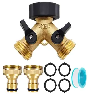 1 Set Serein Solid Brass 2-Way Hose Splitter, Heavy Duty Anti-Leak with Quick Connectors & Tape, Perfect for Gardening & Car Washing
