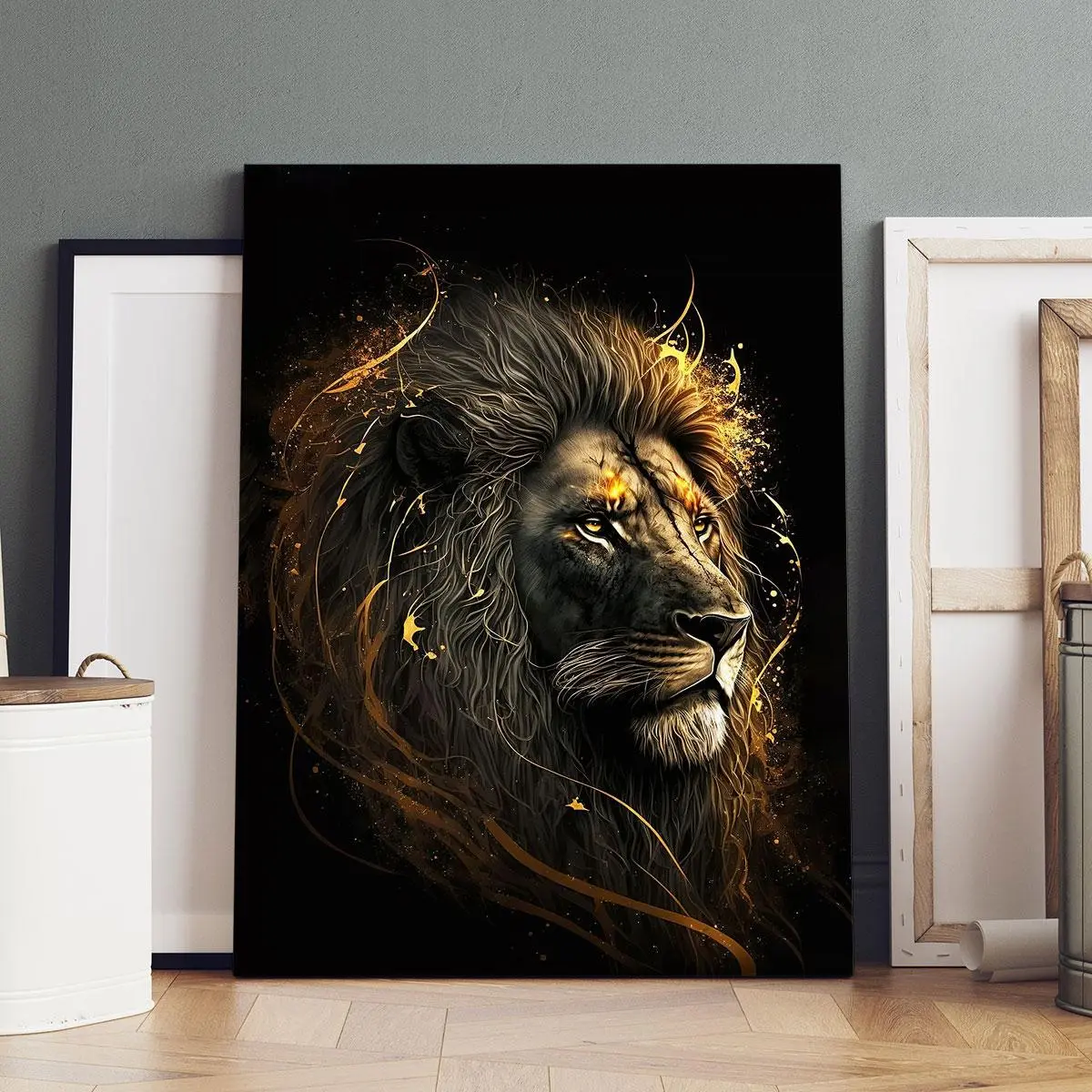 Lion Pattern Canvas Painting with Frame, Modern Art Print, Oil Painting Print, Wall Art Decor for Home Living Room Bedroom Office, Ornaments
