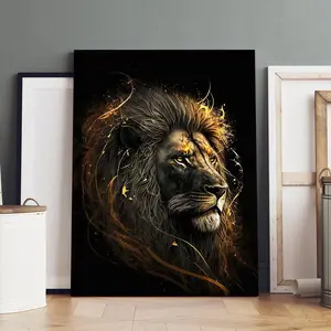 Lion Pattern Canvas Painting with Frame, Modern Art Print, Oil Painting Print, Wall Art Decor for Home Living Room Bedroom Office, Ornaments