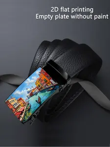 【2D】One piece, an artistic design combining urban night scenes and lights, business casual, automatic buckle men's belt, suitable as a gift for Father's Day and Valentine's Day