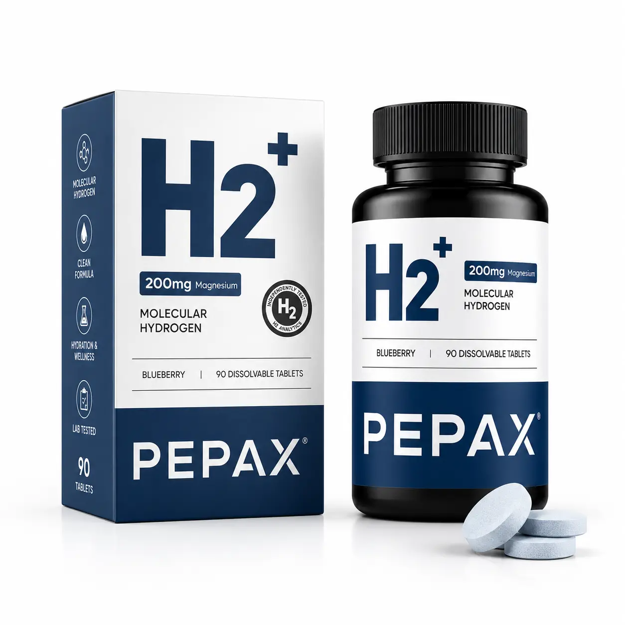 Molecular Hydrogen Water Tablets with 200mg Magnesium, Hydrogen Tablets for Drinking Water, Rich in Antioxidants - Supports Healthy Aging, Cellular Energy & Brain Health (90 Count, Blueberry)