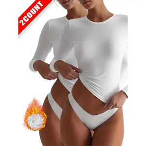 Women's Thermal Underwear Top, Fleece Lined Round Neck Pullover Long Sleeve Comfortable Breathable Home Wear, Fall Winter Sports Warm Clothing
