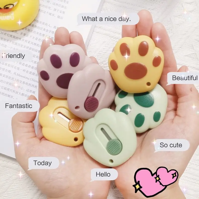 Portable Mini Cat's Paw Retractable Utility Knife - Ultra Compact Keychain Box Cutter for Sewing, Office Use, Classroom Supplies (Sewing Tool Kit Accessory)