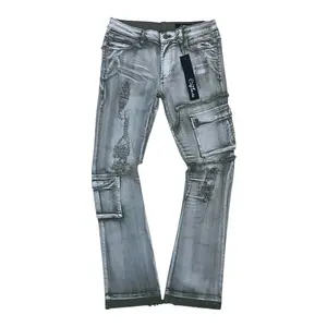 CV1013 - Olive Wash Stacked Flare Cargo Pocket Jeans