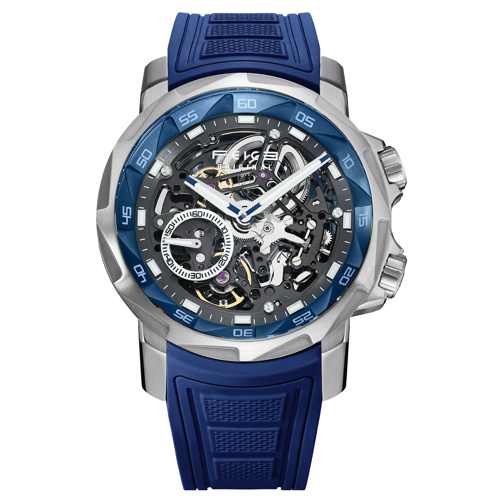 Men's Automatic Skeleton Mechanical Watch, Hollow Chronograph Dial, Silicone Strap, Luxury Sport Wrist Watch