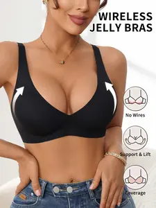 2Pcs Simple Daily Comfort Seamless Jelly Bralette, Wireless Adjustable Straps, Women's Basic Casual Underwear, Everyday Wear