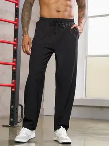 Men's Sportswear Long Pants, Quick-Dry Reflective Stripes Fitness Training Trousers, Loose Straight Leg Running Casual Wear S-2xl Gym Sportswear Bottoms