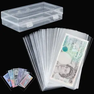 100 PCS Currency Sleeves - Clear Dollar Holder with Storage Box Banknote Protector for Paper Money Bills Stamps Collection Supplies Uncle Paul