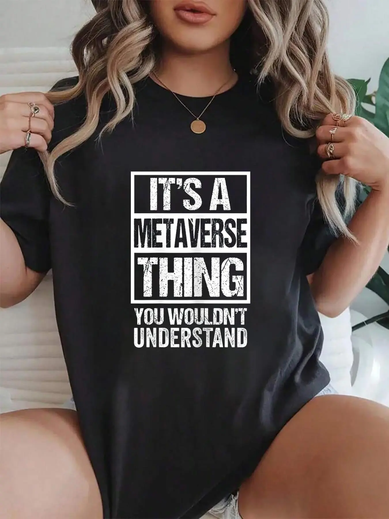 100% cotton It's A Metaverse Thing You Wouldn't Understand Crypto T-Shirt Crew Neck short Sleeve T-Shirt, Casual Print Graphic Cotton Tees Women Tops