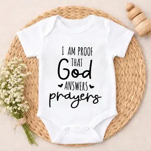 I Am Proof That God Answers Prayers Baby Bodysuit Casual Short SleeveRomper Crew Neck Outfit for Baby Boys & Girls  Button Closure For Newborn Skin - gentle Comfort Baby Clothes for Outdoor Daily Wear