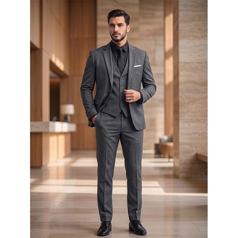 Men’s Business Office Three-Piece Suit Set – Tailored Formal Outfit with Blazer, Vest, and Pants for Meetings