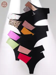 10-pack women's panties, low-waist color-blocked V-shaped thong, sexy LOVE letter soft and comfortable for all seasons and daily wear, Soft Comfy Panties