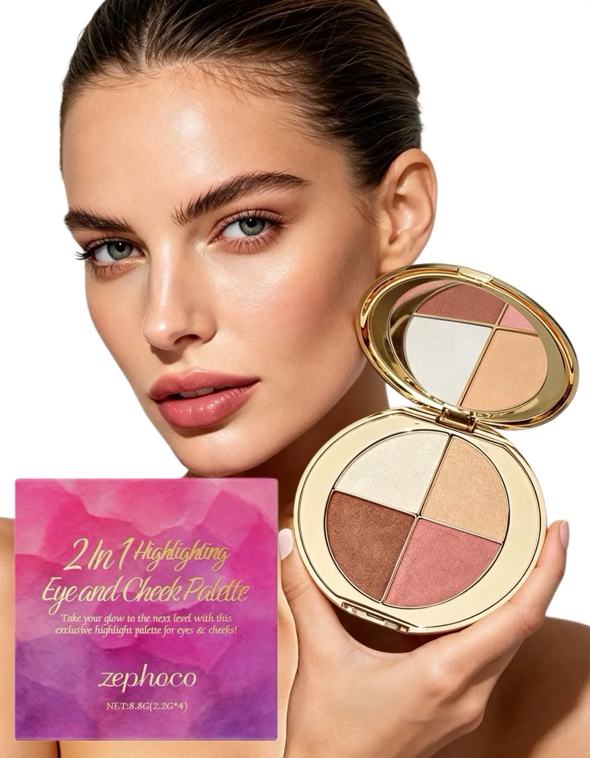 Eye & Cheek Makeup Powder Palette - Easy Everyday Eyeshadow & Blush, Soft Glowy Finish, Multi-Use for Quick Natural Flawless Lid Looks, Beauty Products