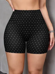 Vintage Polka Dot High-Waisted Women's Sport Shorts, Gym Yoga Running Cycling Shorts, All-Seasons Sporty Style, Yoga Workout Shorts