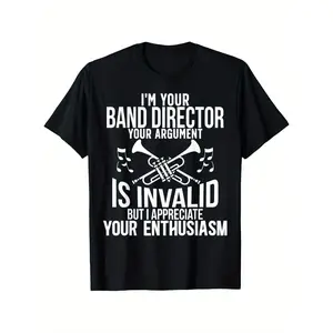 Men's "I'm Your Band Director" Humorous Marching Band T-Shirt - 100% Cotton Relaxed Fit Tee with Bold White Print, Sizes S-3XL, Machine Washable Casual Shirt for Musicians & Music Lovers, Band T Shirts y2k  Tshirt Menswear Streetwear Crewneck