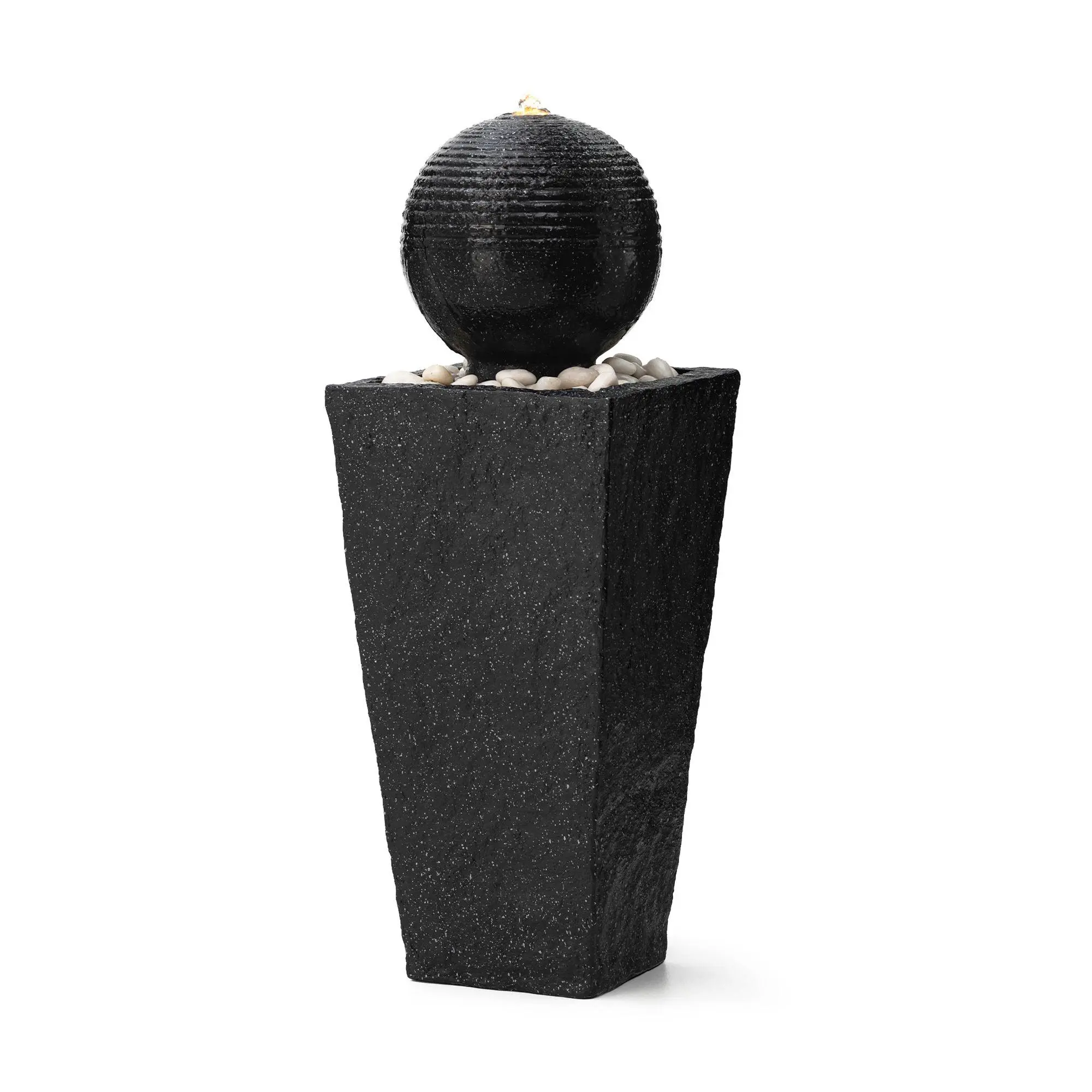 Glitzhome 32" LED Geometric Sphere Faux Stone Outdoor Fountain