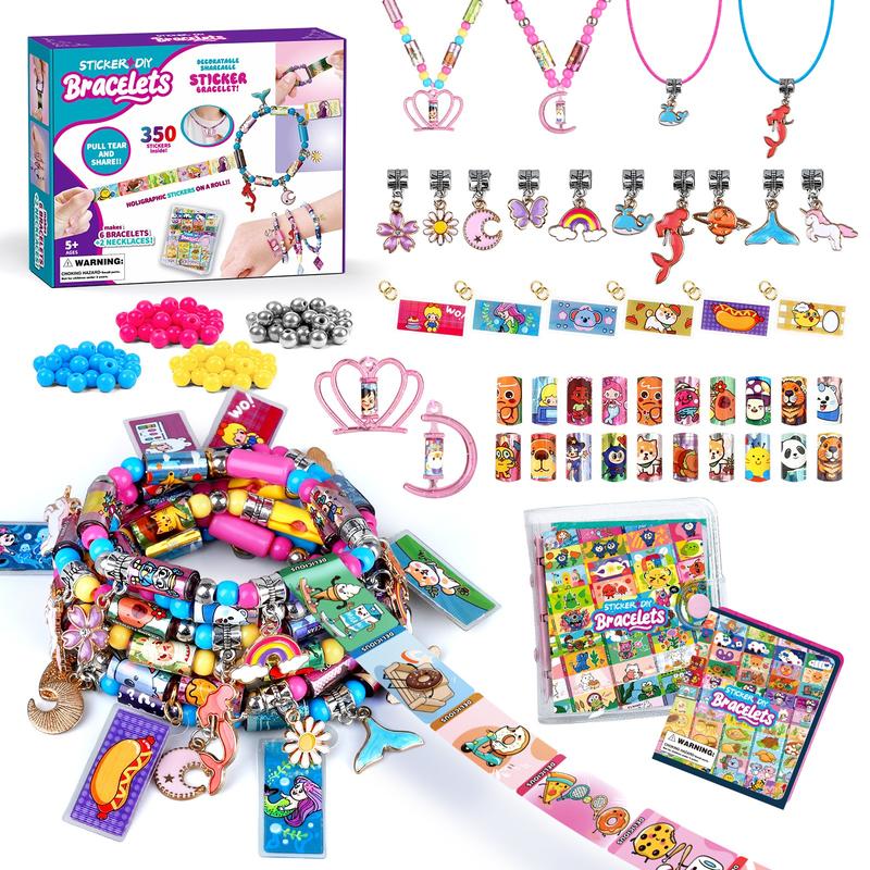 350 DIY Sticker Bracelet Kit with 12 Charms, Colorful Beads, Collectible Book, Jewelry Making Craft Set for Fun and Creativity, Creative Craft Kit