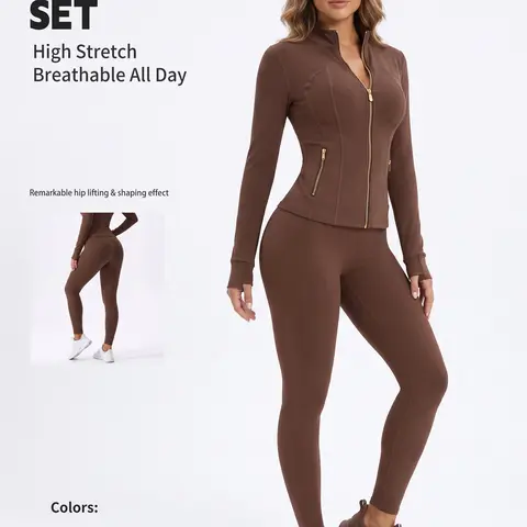 Uncia Active Women's Slim-Fit Full-Zip Sporty Suit, High-Waist Flare Yoga Pants Matching Workout Outfit, Stretchy Activewear for Yoga Style Running Workout