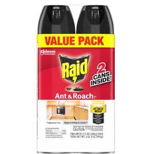 Raid Ant & Roach Killer Spray, Fragrance-Free, 17.5 Oz, Pack of 2