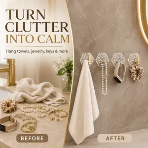 20-pack of self-adhesive hooks, hexagonal wave design,heavy-duty anti-stick, waterproof and rustproof, suitable forbathroom, kitchen, wardrobe, and home storage organizerinstallation.