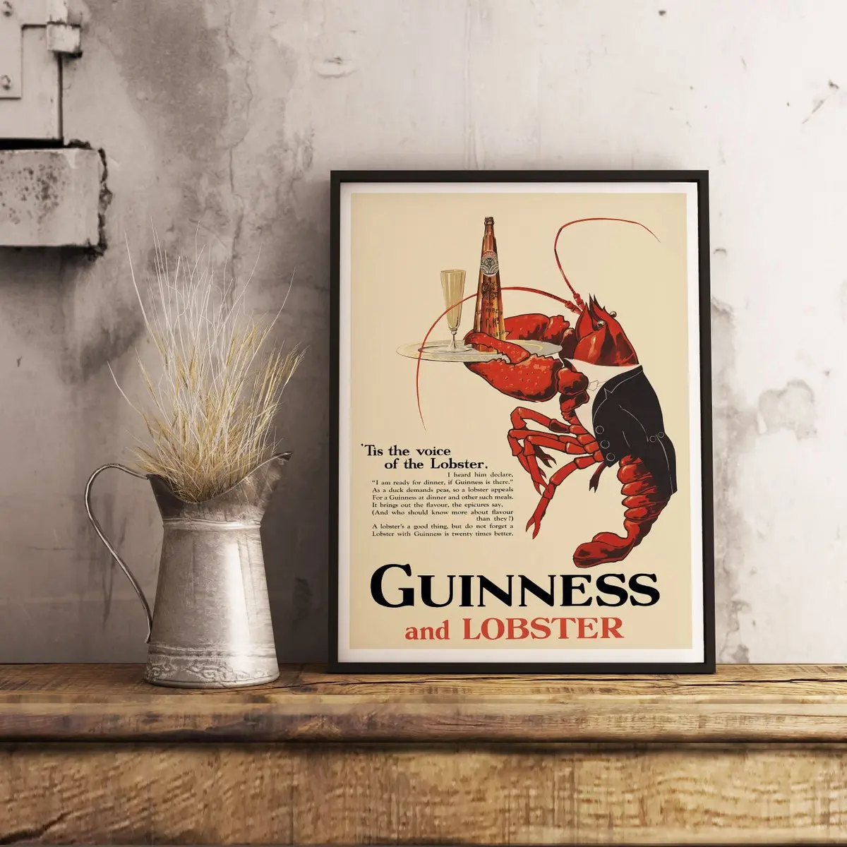 Guinness and Lobster Poster - Vintage canvas - retro printable poster - cafe wallpaper - room decor - antique poster - wall art print - bar