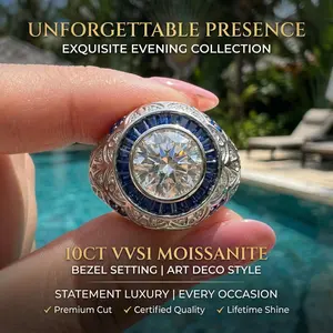 3 Carat Moissanite Ring for Women men , Blue Halo Engagement Ring Sterling Silver, Hand-Carved Wedding Promise Ring, Diamond Alternative Bridal Jewelry Gift