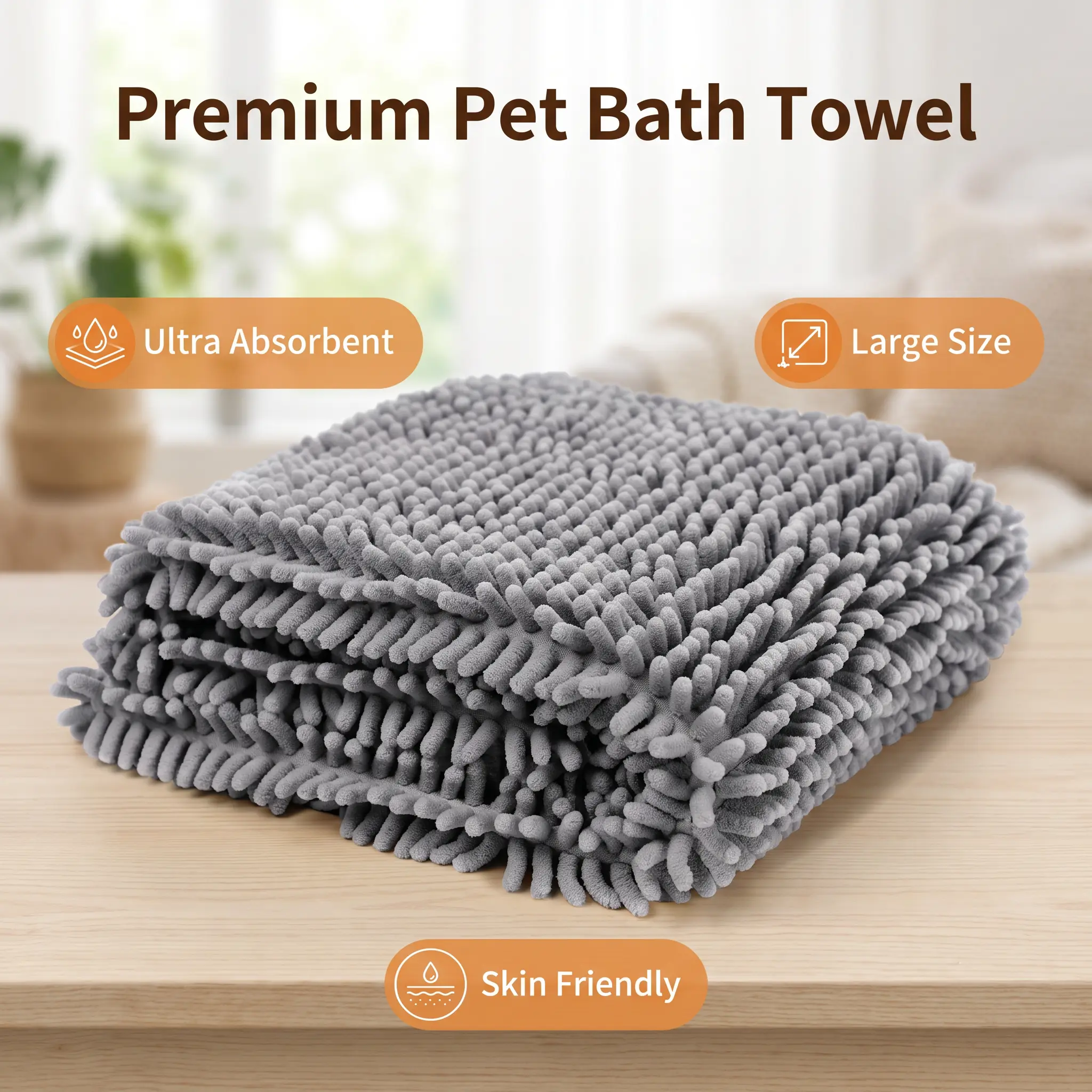 Pet Microfiber Chenille Bath Towel - Quick Dry Towels for Dogs & Cats, Lint-Free Pet Grooming Bath Accessory for Kittens