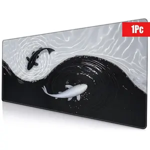 Taoist Koi Fish Pattern Gaming Mouse Pad, Non-Slip Rubber Base, Precision Stitched Edges, Rectangular Desk Mat, Suitable for Office and Gaming Use, Non Slip Mousepad