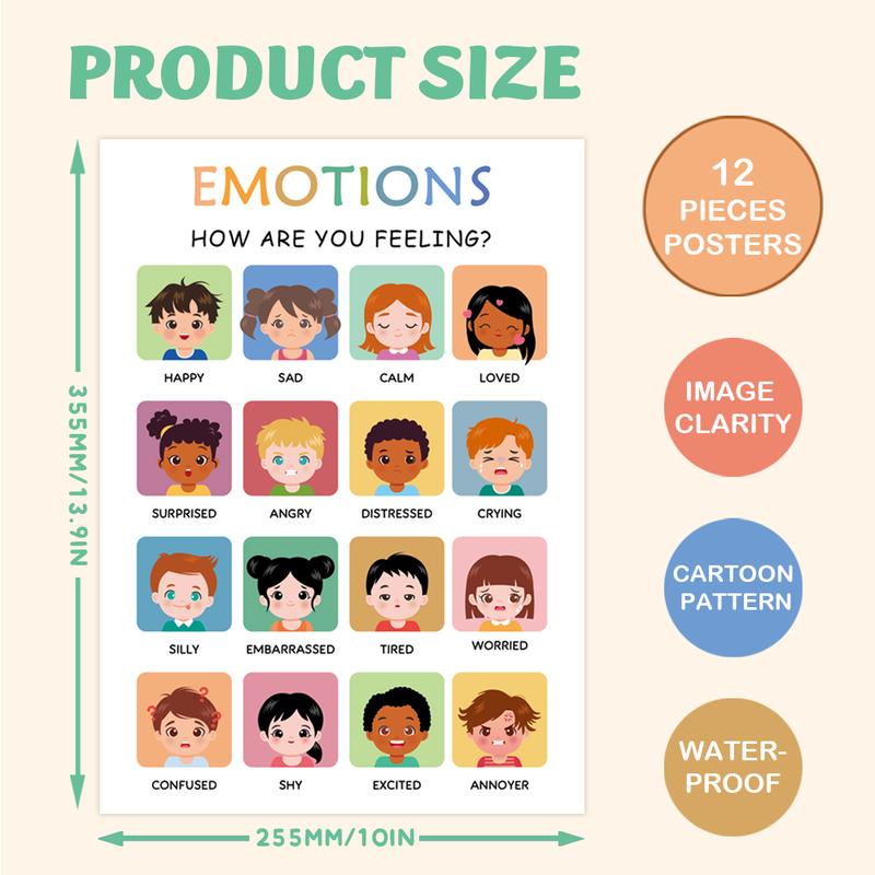 12 Calming Corner Posters Classroom, Calm Down Corner Feelings Chart for Kids, Mental Health Posters, Classroom Educational Poster Emotions Chart Coping Skills, Preschool Classroom Wall Art Decorations, Christmas Gift