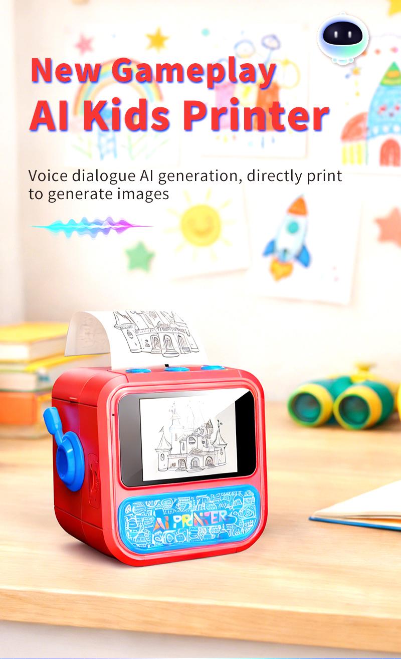 Portable mini printer, smart voice-activated image printing, label printer, USB-powered wireless label printer (with paper), app-uploaded image printing, suitable for note-taking and children's DIY crafts, compatible with iOS and Android systems.
