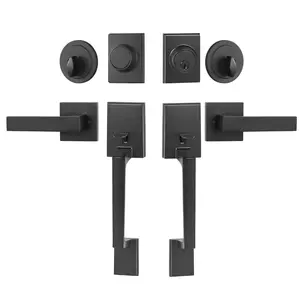 fathersdaygift  VEVOR Double Door Handle Set, Matte Black Square Door Lever, Double Front Door Handle Set with Reversible Handle Lever, Heavy Duty Double Door Lock Set with Dummy, for Office Door or Front Door