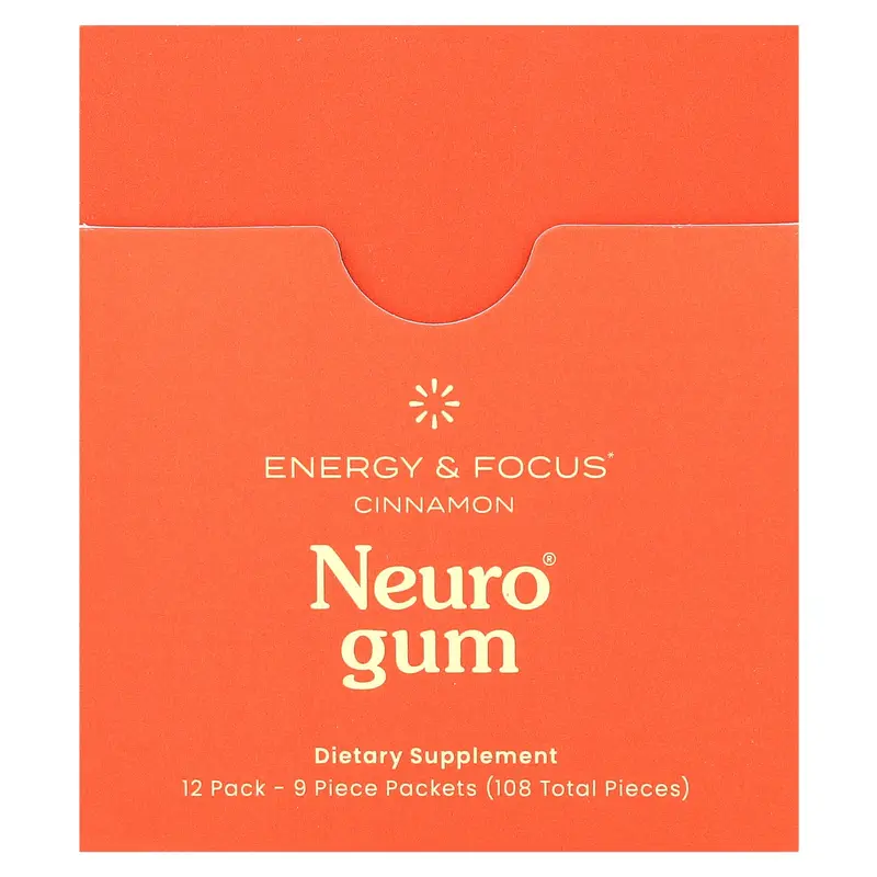 NeuroGum Energy & Focus, Cinnamon, 12 Packs, 9 Pieces Each