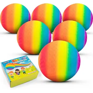 6 Pcs Rainbow Playground Balls for Kids, 5 Inch Small Kickball Dodgeballs, Mini Toy Ball Handball Set for Indoor &amp; Outdoor Activities with Hand Pump