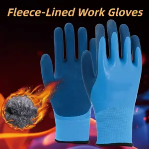 Work Gloves with Fleece Lining for Cold Protection Waterproof Brushed Fleece Insulation Semi-Immersion Durable Wear-Resistant Anti-Slip Thickened Work Protection Gloves