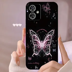 Luxury Silicone Touch Phone Case for Motorola G14,g15,g24,g04,e14,g35,g54,g64, Non Slip Drop Resistant, Scratch Resistant, Butterfly Pattern